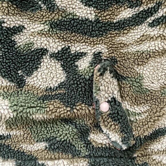 Jcrew Vintage Camo Sherpa Snap Pullover Button Fleece Jacket xs - Picture 10 of 13